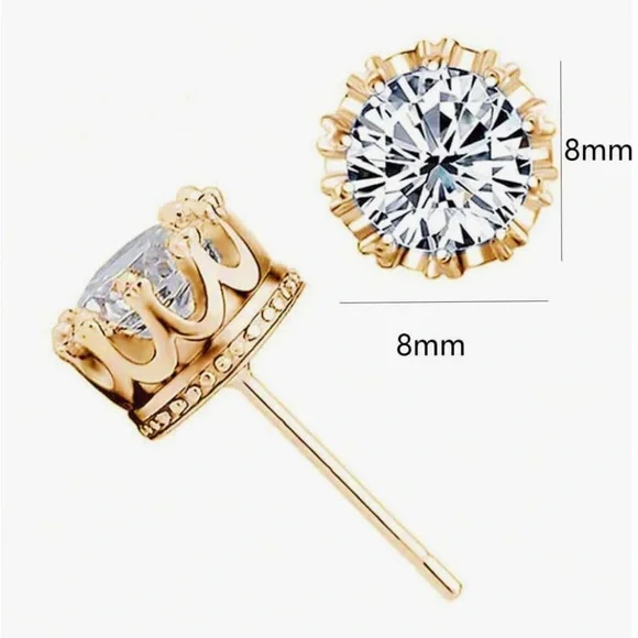 Royal Stud Earrings Gold Plated 2 Karat CZ - Picture 2 of 2
